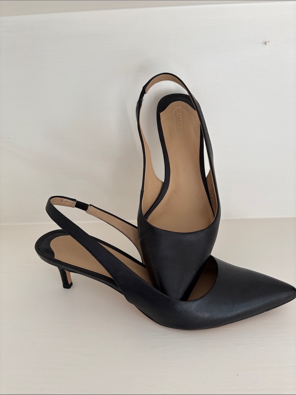 Ralph Lauren black leather kitten heel size 7